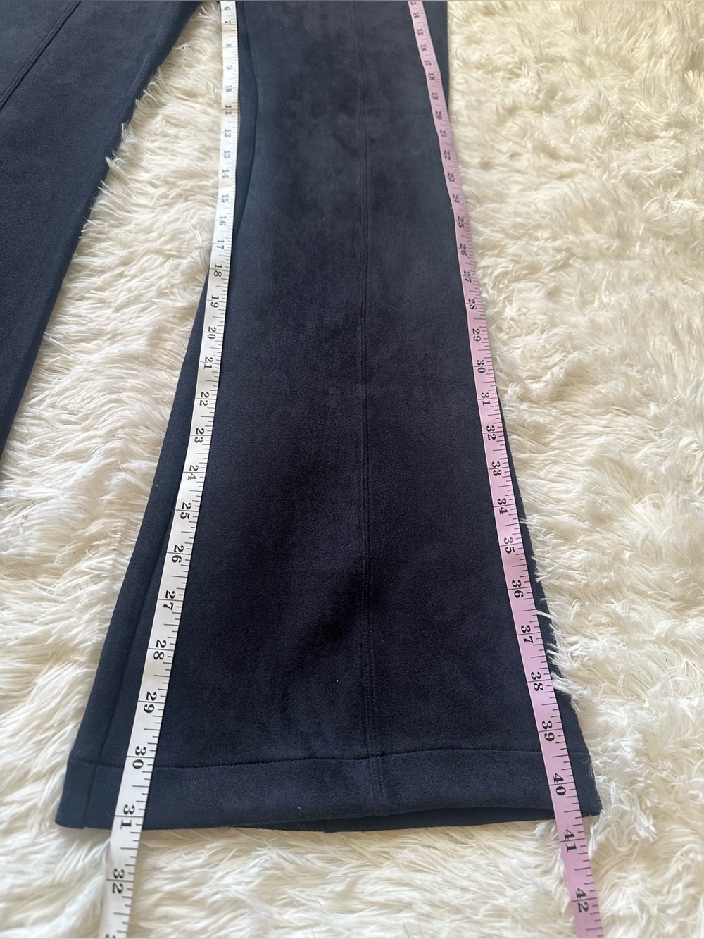 Spanx Faux Suede Flare Pants Navy Small High Rise Y2K Pull On Woman - Picture 6 of 9